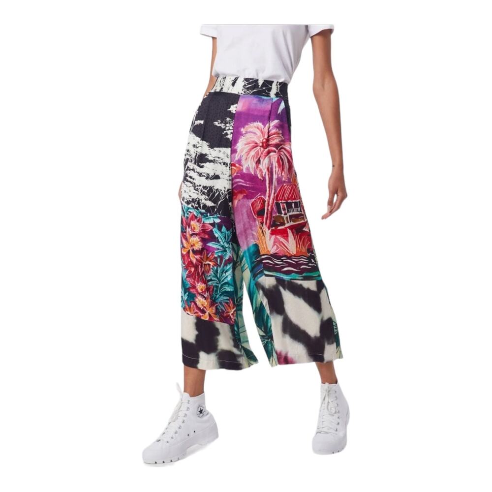 Desigual Pant US XS Silky Lightweight Feel Boho Tropical Theme New‎